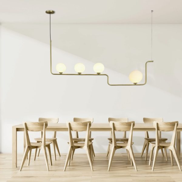 LINEAL Lámpara de techo diseño moderno vintage acero oro o negro y 4 esferas cristal opal