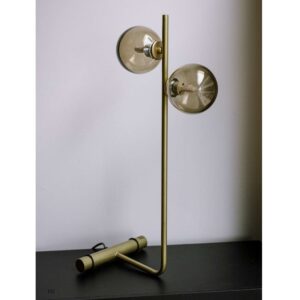 LINEAL ORO Lámpara de sobremesa diseño vintage Art Decó 55 acero oro y 2 esferas cristal fumé