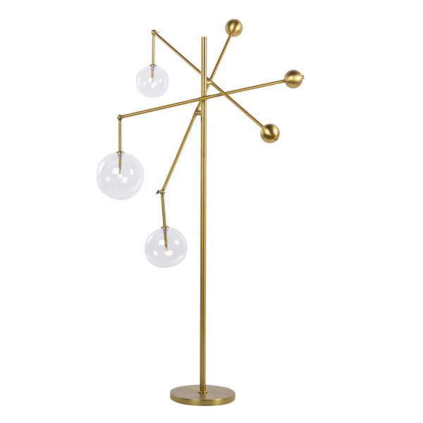 Lámpara de pie de diseño Art Decó IRVING 180 latón dorado y cristal transparente