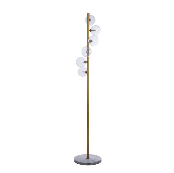 Lámpara de pie de diseño Art Decó NUEVA ORLEANS 175 metal dorado mármol blanco y cristal transparente