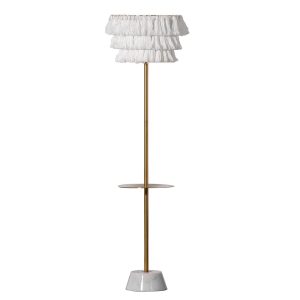 Lámpara de pie de diseño vintage Art Decó HELSINGBORG 160 metal dorado y mármol color blanco