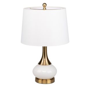 Lámpara de sobremesa de diseño Art Decó HOF 60 metal acabado dorado y cristal blanco