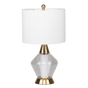 Lámpara de sobremesa de diseño Art Decó JENA 60 metal acabado dorado y cristal transparente