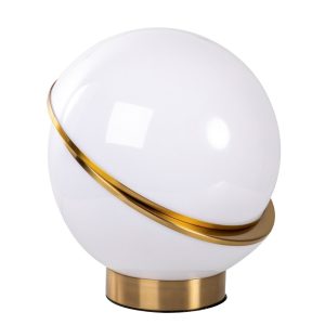 Lámpara de sobremesa de diseño Art Decó KENTUCKY 30 metal acabado dorado y acrílico blanco