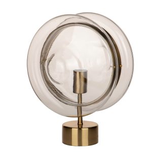 Lámpara de sobremesa de diseño Art Decó LOHNE 36 metal acabado dorado y cristal transparente