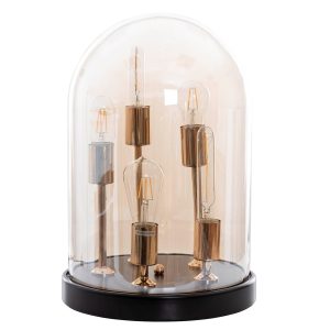 Lámpara de sobremesa de diseño Art Decó MIAMI 47 madera y cristal transparente