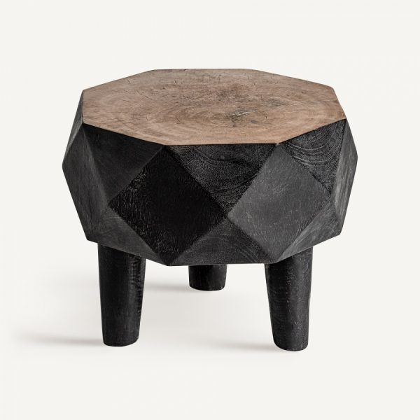 Mesa auxiliar de diseño vintage étnico AIGLUN 40 madera de mango acabado natural y negro 2