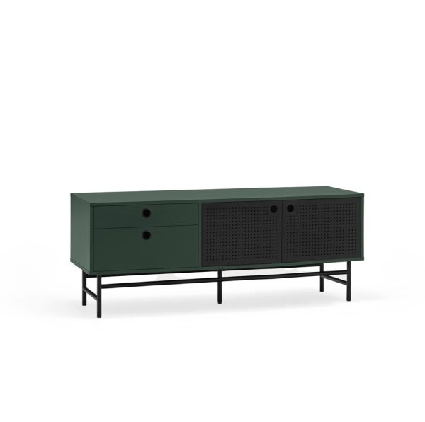 Mueble TV de diseño moderno industrial PUNTO 140 negro y verde oscuro 4