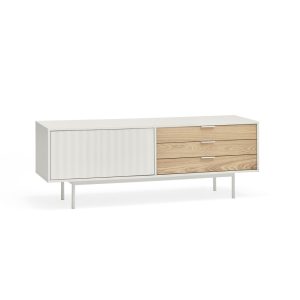 Mueble TV de diseño moderno minimalista SIERRA 140 blanco y roble 4