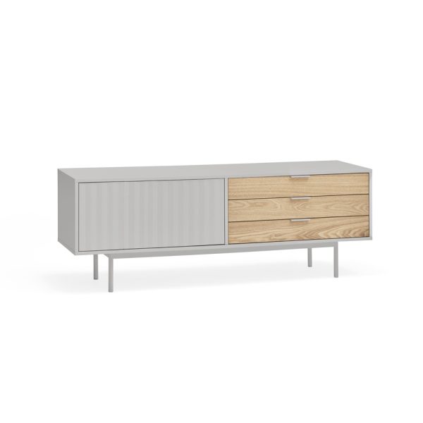 Mueble TV de diseño moderno minimalista SIERRA 140 gris claro y roble 5