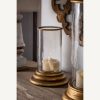 Portavelas de diseño clásico 39 madera de mango hierro y cristal acabado oro viejo 5
