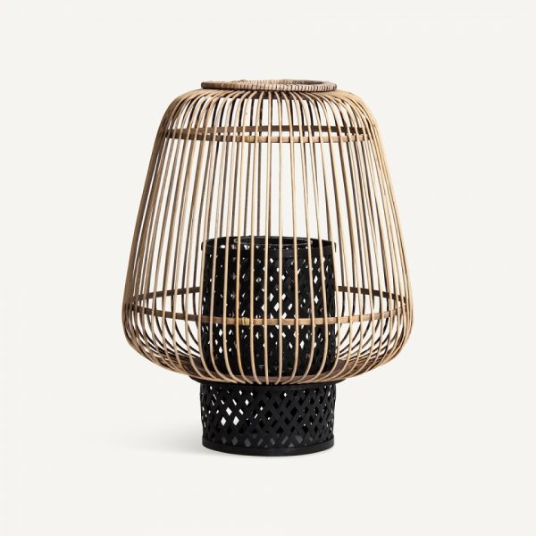 Portavelas de diseño vintage GHIARE 55 bambú ratán y cristal acabado natural y negro