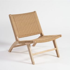 SENA Sillón butaca diseño vintage madera de fresno y asiento y respaldo de cuerda natural