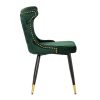Silla de diseño Art Decó ASPEN tapizado capitoné terciopelo verde con tachuelas y patas de metal color negro y dorado 4