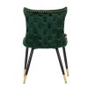 Silla de diseño Art Decó ASPEN tapizado capitoné terciopelo verde con tachuelas y patas de metal color negro y dorado 5