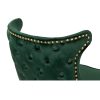 Silla de diseño Art Decó ASPEN tapizado capitoné terciopelo verde con tachuelas y patas de metal color negro y dorado 6