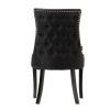 Silla de diseño Art Decó POTOMAC tapizado capitoné lino color negro con tachuelas y patas de madera negra 5