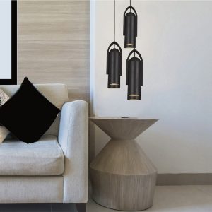 TUBULAR Lámpara de techo diseño moderno pantalla tubular madera negro o natural