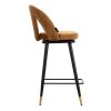 Taburete alto de diseño vintage HARBOR terciopelo mostaza con tachuelas y patas de metal color negro y dorado 2