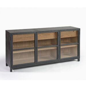 ALANTRA-1 Aparador de diseño colonial 180 madera de roble oscuro y natural puertas cristal