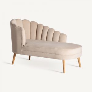 Chaise longue de diseño Art Decó GORIZIA 150 tapizado terciopelo color crema y patas de madera 3