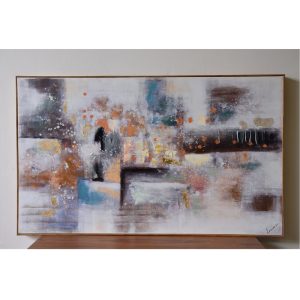 Cuadro abstracto PAISAJE 150x90 pintura sobre lienzo y pan de oro con marco de madera