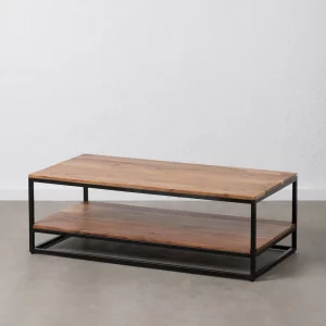 Mesa de centro rectangular de diseño industrial 120 madera acabado natural y hierro color negro