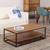 Mesa de centro rectangular de diseño industrial 120 madera acabado natural y hierro color negro 6