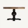 Mesa de comedor redonda de diseño rústico colonial ABO Ø130 madera de mango acabado negro y natural