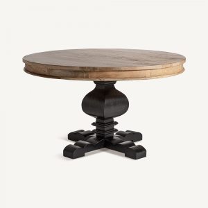 Mesa de comedor redonda de diseño rústico colonial ABO Ø130 madera de mango acabado negro y natural 2