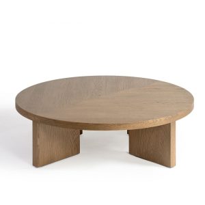 NAIN-NAT Mesa de centro redonda diseño nórdico moderno 120 madera acabado natural