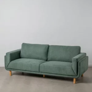 Sofá de diseño moderno 216 tapizado color verde oscuro con patas de madera