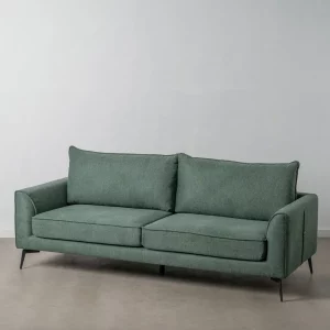 Sofá de diseño moderno 216 tapizado color verde oscuro con patas de metal