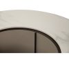 908068 Mesa de centro redonda de diseño contemporáneo MANA Ø90 mármol blanco, piel color marrón y acero inoxidable gris