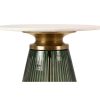 943004 Mesa de centro redonda de diseño Art Decó Ø61 mármol color blanco, metal dorado y cristal verde