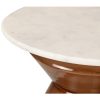 943005 Mesa auxiliar redonda de diseño Art Decó Ø50 mármol color blanco, metal dorado y cristal marrón