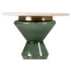 943008 Mesa auxiliar redonda de diseño Art Decó Ø46 mármol color blanco, metal dorado y cristal verde