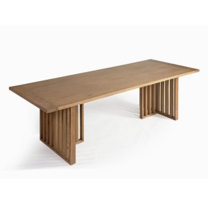 BANGKOK-1 Mesa de comedor de gran tamaño diseño moderno madera de roble natural con patas alistonadas