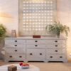 MATZA Aparador gran tamaño diseño vintage 234 madera roble acabado blanco grisáceo con 11 cajones