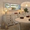 MATZA Aparador gran tamaño diseño vintage 234 madera roble acabado blanco grisáceo con 11 cajones