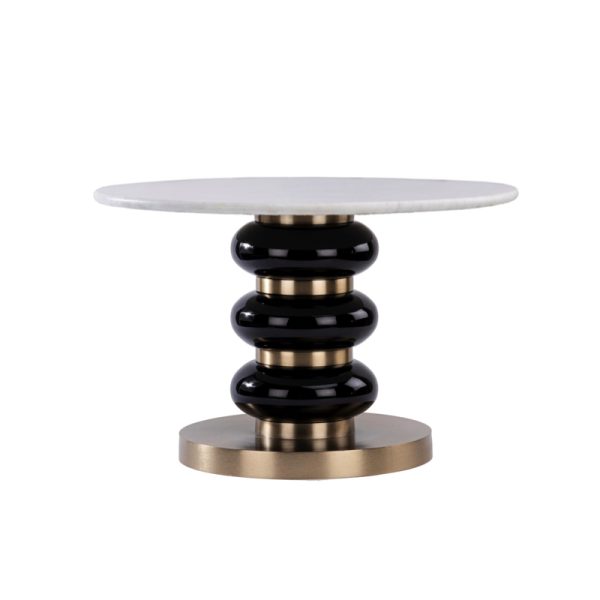 Mesa de centro redonda de diseño Art Decó Ø61 mármol color blanco metal dorado y cristal negro