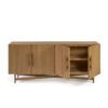 REINA-1 Aparador diseño moderno 200 madera de roble natural puertas alistonadas y patas metal dorado