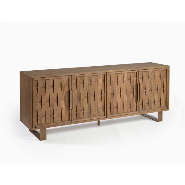 SHAIGON Aparador gran tamaño diseño vintage madera de roble y metal dorado puertas relieve