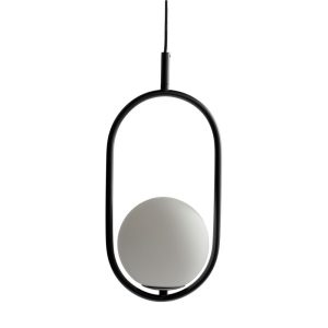 SIENA-N Lámpara de techo diseño moderno metal negro y pantalla esférica cristal blanco