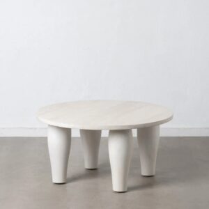 607496 Mesa de centro redonda diseño rústico madera de mango blanco patas curvadas