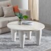 607496 Mesa de centro redonda diseño rústico madera de mango blanco patas curvadas