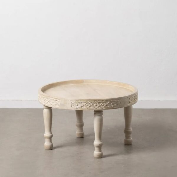608771 Mesa de centro diseño vintage oriental madera de mango blanco tallas flores