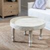 608771 Mesa de centro diseño vintage oriental madera de mango blanco tallas flores