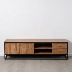 609264 Mueble de televisión diseño moderno industrial 175 hierro negro y madera natural