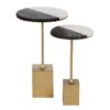 09279 Set de 2 mesas auxiliares diseño Art Decó hierro dorado con mármol blanco y negro